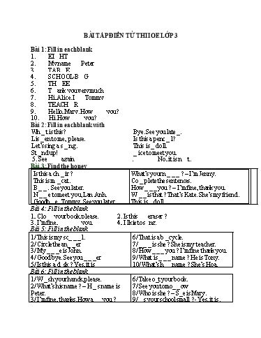Bài tập điền từ thi IOE Lớp 3