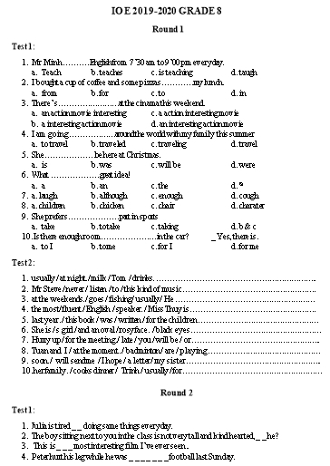 Bài tập IOE Lớp 8 - Vòng 1+2 - Năm học 2019-2020