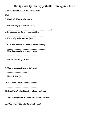 Bài tập luyện thi IOE Lớp 5 - Dạng bài Viết lại câu