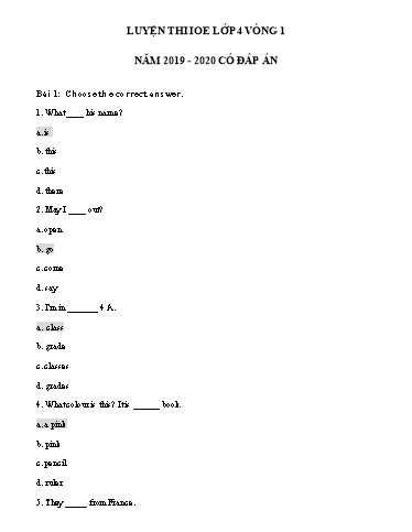 Đề luyện thi IOE Lớp 4 - Vòng 1 - Năm học 2019-2020 (Có đáp án)