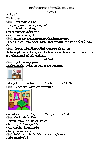 Đề ôn tập Tiếng Việt VioEdu Lớp 2 - Vòng 1 - Từ chỉ sự vật - Năm học 2024-2025 (Có đáp án)