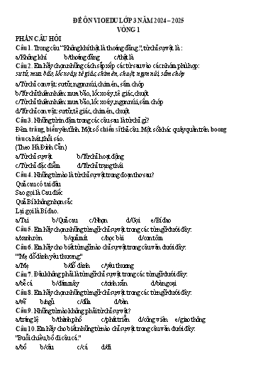 Đề ôn tập Tiếng Việt VioEdu Lớp 3 - Vòng 1 - Ôn tập về từ chỉ sự vật - Năm học 2024-2025 (Có đáp án)