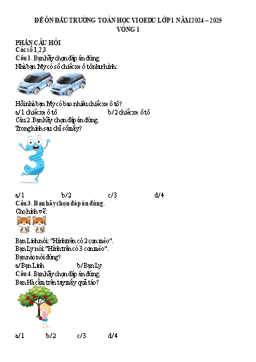 Đề ôn tập Toán VioEdu Lớp 1 - Vòng 1 - Số 1, 2, 3 - Năm học 2024-2025 (Có đáp án)