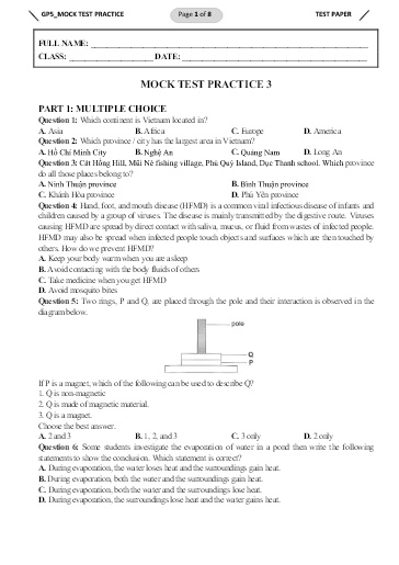 Đề ôn thi CLC vào Lớp 6 - Mock test practice 3