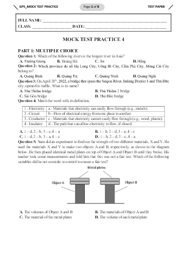 Đề ôn thi CLC vào Lớp 6 - Mock test practice 4