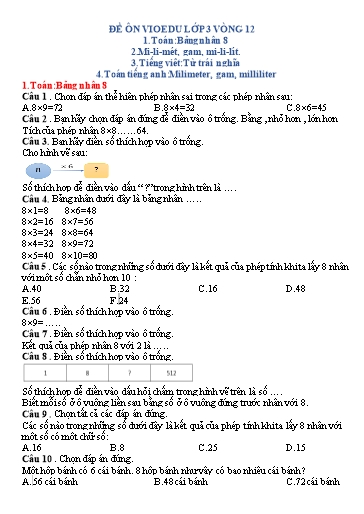 Đề ôn thi Vioedu Lớp 3 - Vòng 12 (Có đáp án)