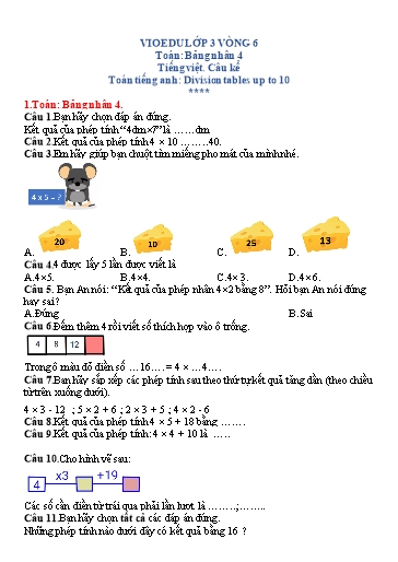 Đề ôn thi Vioedu Lớp 3 - Vòng 6 (Có đáp án)