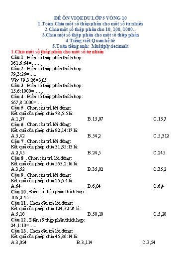 Đề ôn thi Vioedu Lớp 5 - Vòng 10 (Có đáp án)