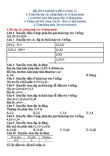 Đề ôn thi Vioedu Lớp 5 - Vòng 11 (Có đáp án)