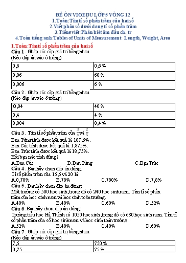 Đề ôn thi Vioedu Lớp 5 - Vòng 12 (Có đáp án)