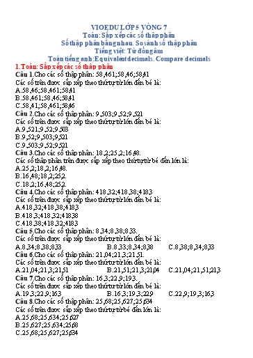 Đề ôn thi Vioedu Lớp 5 - Vòng 7 (Có đáp án)