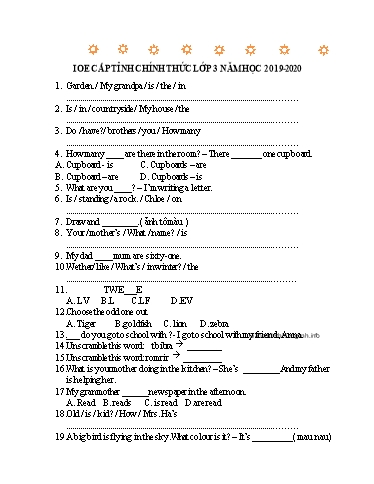 Đề thi chính thức IOE cấp tỉnh Lớp 3 - Năm học 2019-2020 (Có đáp án)