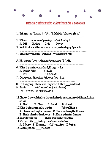 Đề thi chính thức IOE cấp tỉnh Lớp 4 - Năm học 2020-2021 (Có đáp án)