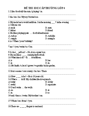 Đề thi IOE cấp trường Lớp 4