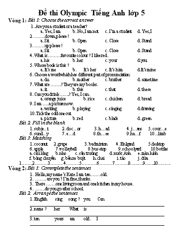 Đề thi Olympic Tiếng Anh Lớp 5