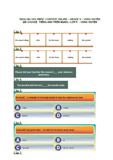 Đề thi online Violympic Tiếng Anh Lớp 9 - Vòng huyện