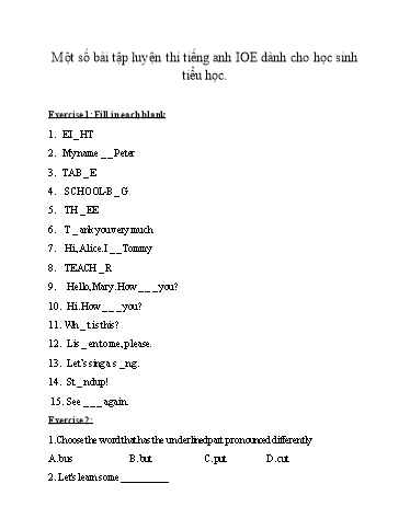 Một số bài tập luyện thi IOE dành cho học sinh Tiểu học